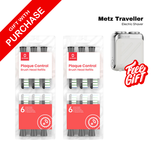 Oclean Brush Head Refills 12PK + Metz Traveller Shaver (Free Gift)