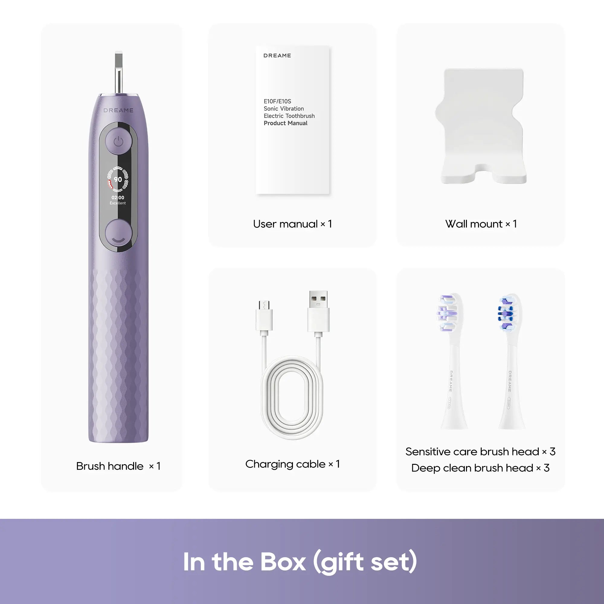 Dreame E10F Smart Sonic Vibration Electric Toothbrush Gift Set - What's in the Box Purple