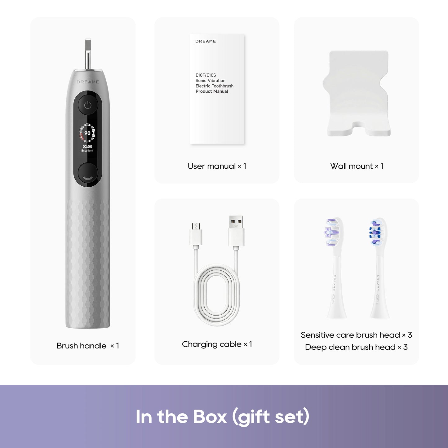 Dreame E10F Smart Sonic Vibration Electric Toothbrush Gift Set Silver - What's in the Box