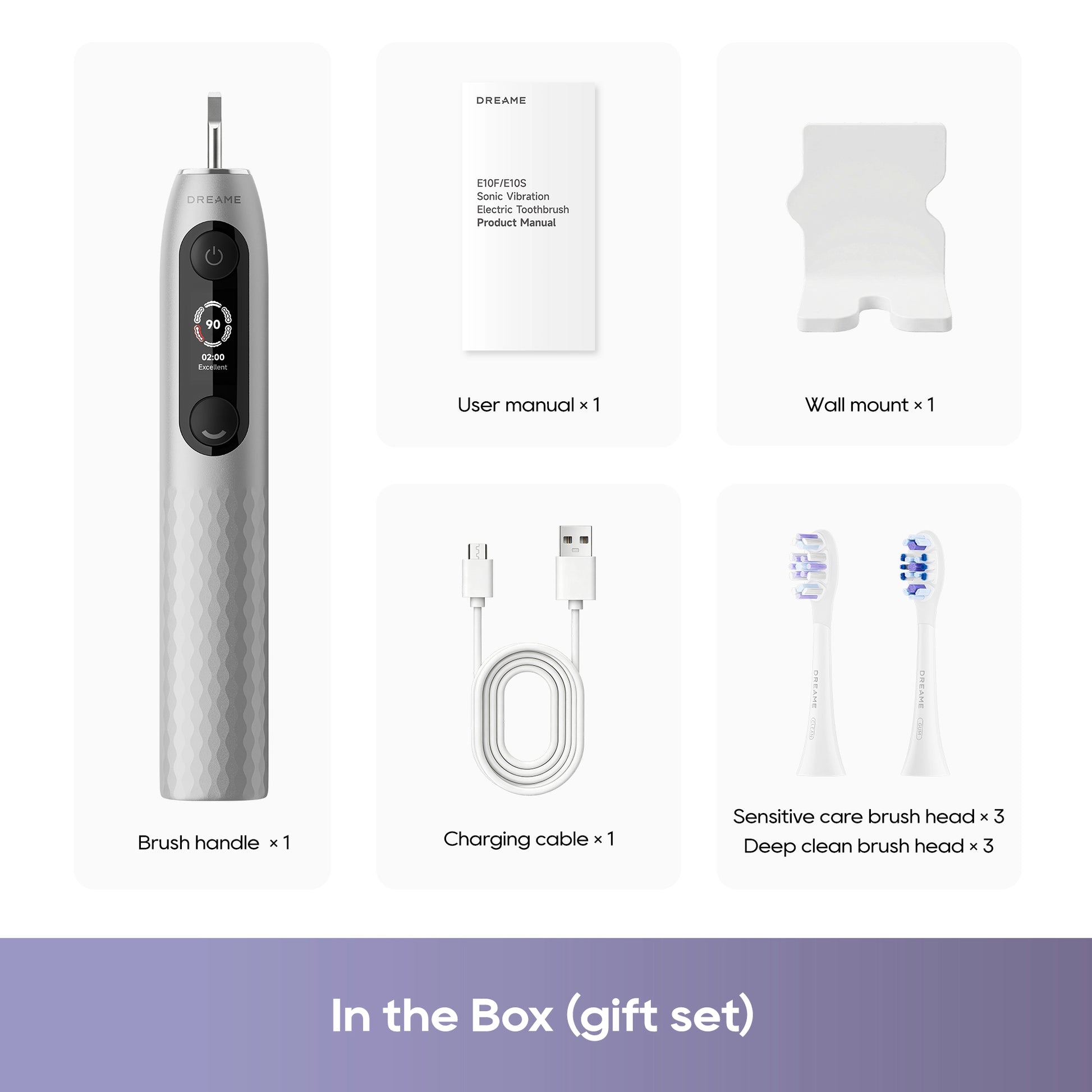 Dreame E10F Smart Sonic Vibration Electric Toothbrush Gift Set Silver - What's in the Box