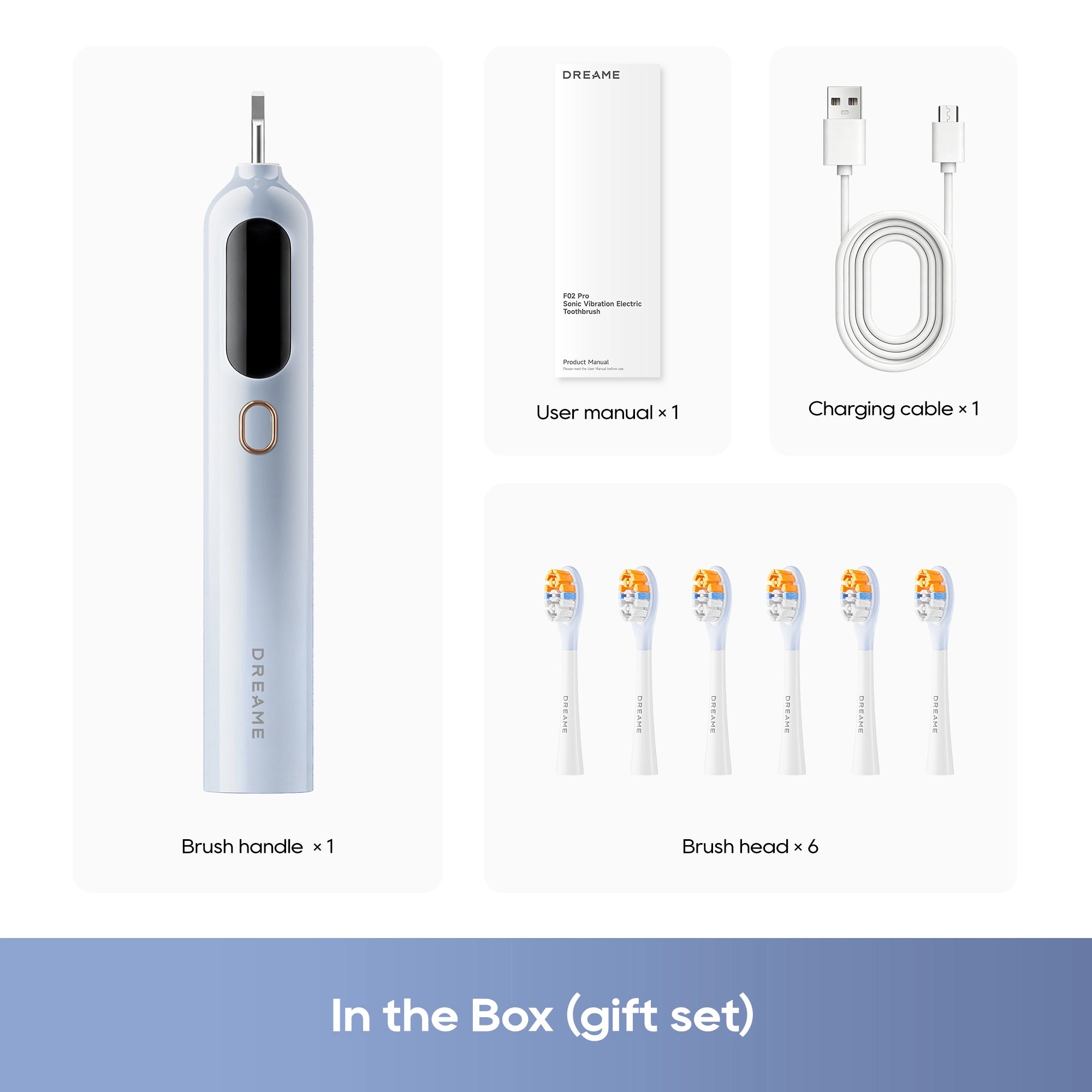 Dreame F02 Pro Sonic Vibration Electric Toothbrush Gift Set Blue - What's in the Box
