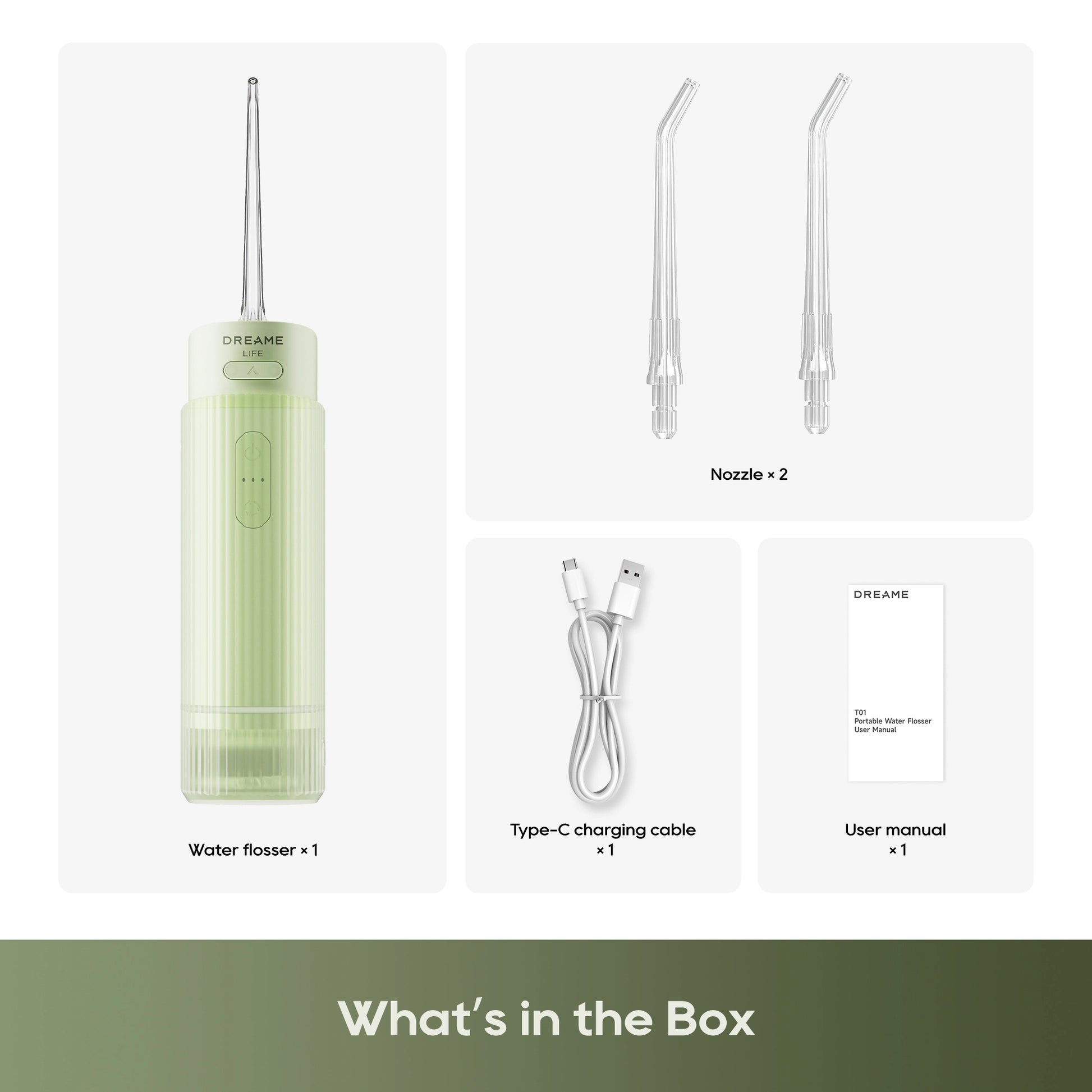 Dreame T01 Portable Water Flosser Green - What's in the Box 