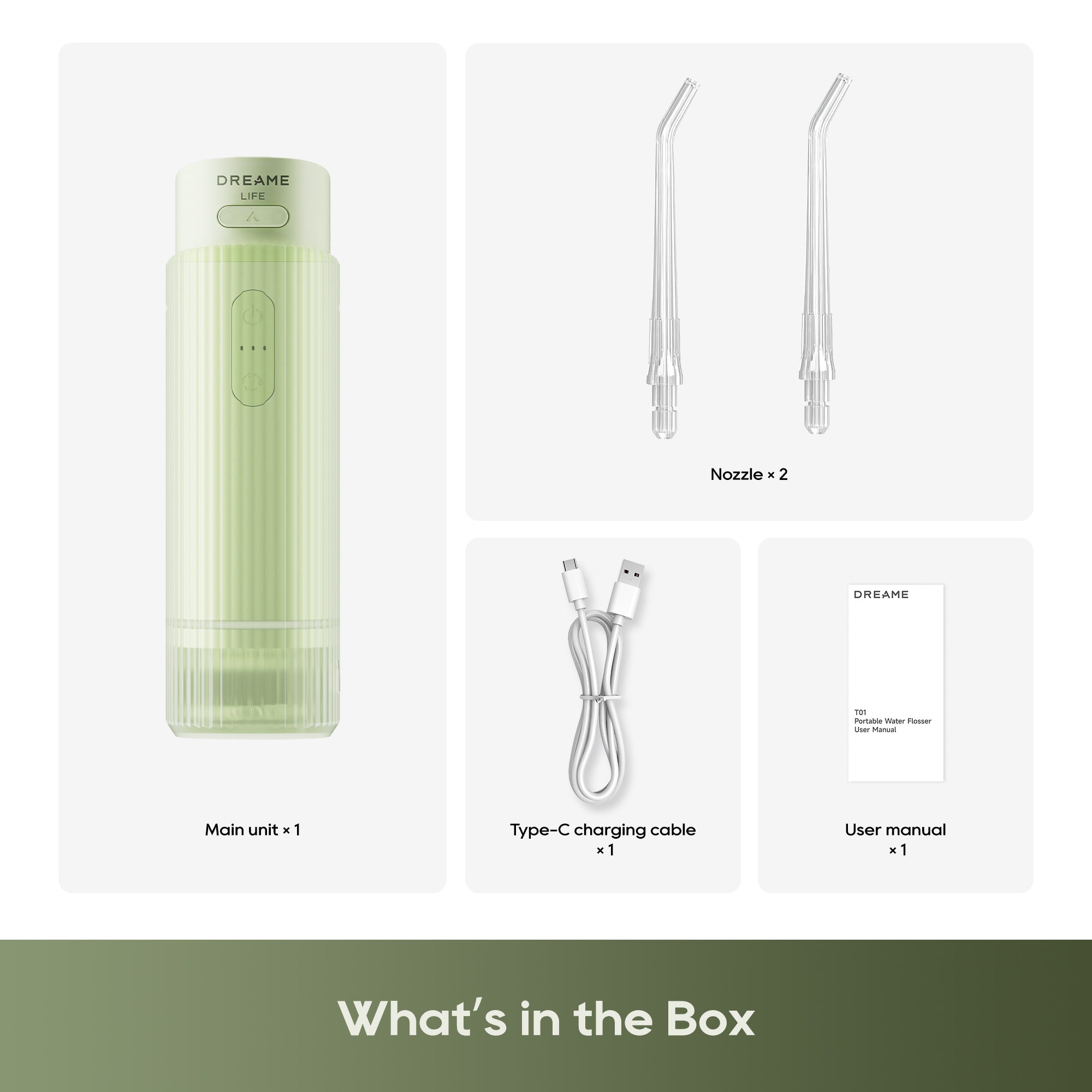 Dreame T01 Portable Water Flosser Green - What's in the box