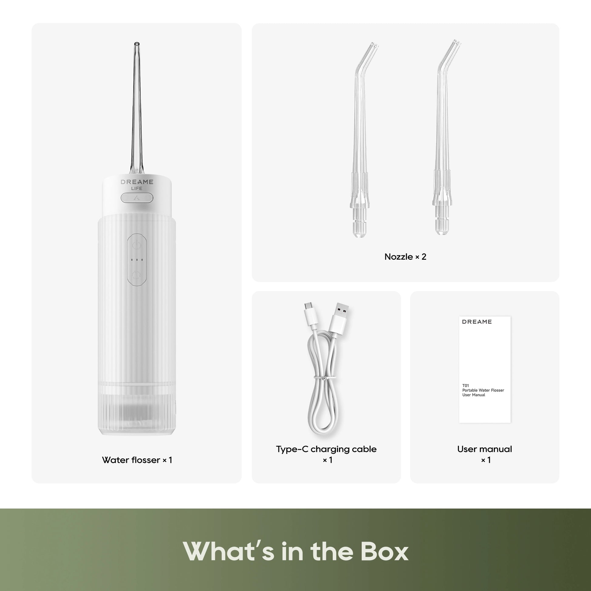 Dreame T01 Portable Water Flosser White - What's in the Box 