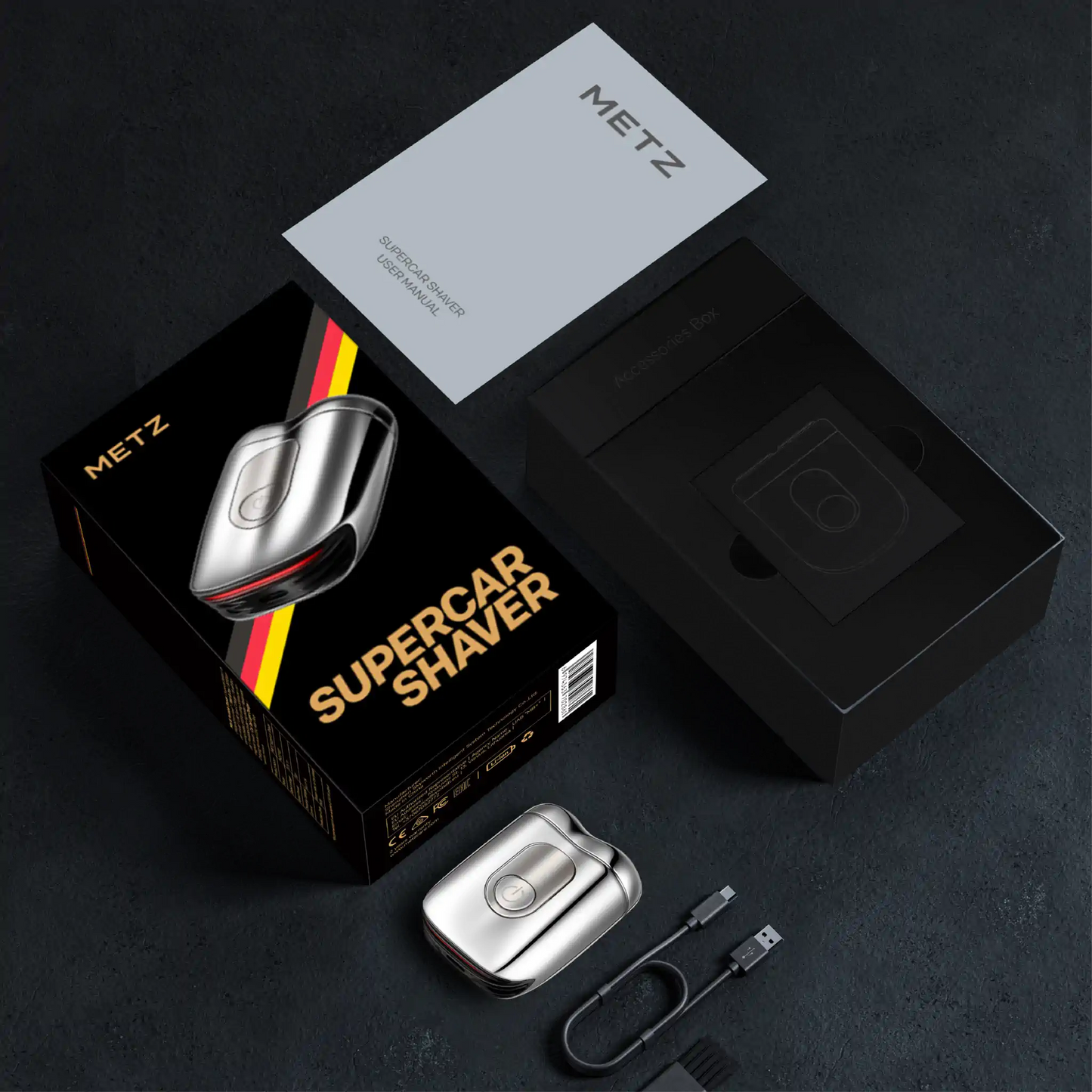 Metz Supercar Electric Shaver Packaging - Silver