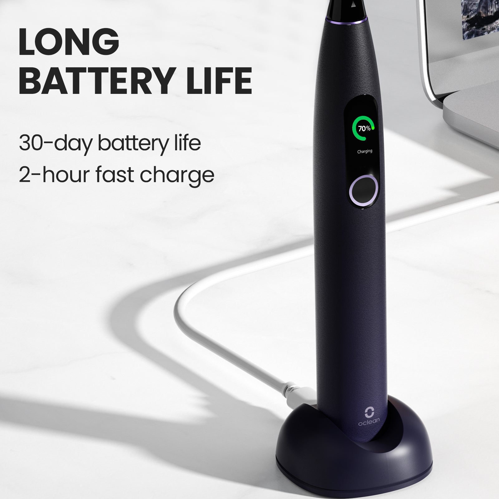 Oclean X Pro Sonic Toothbrush long battery life.