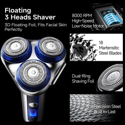 Skyworth Lightsaber 3-in-1 Men's Electric Shaver & Grooming Kit - Floating 3 Heads Shaver
