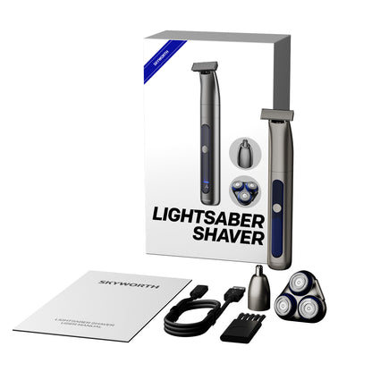 Skyworth Lightsaber 3-in-1 Men's Electric Shaver & Grooming Kit - What's in the box